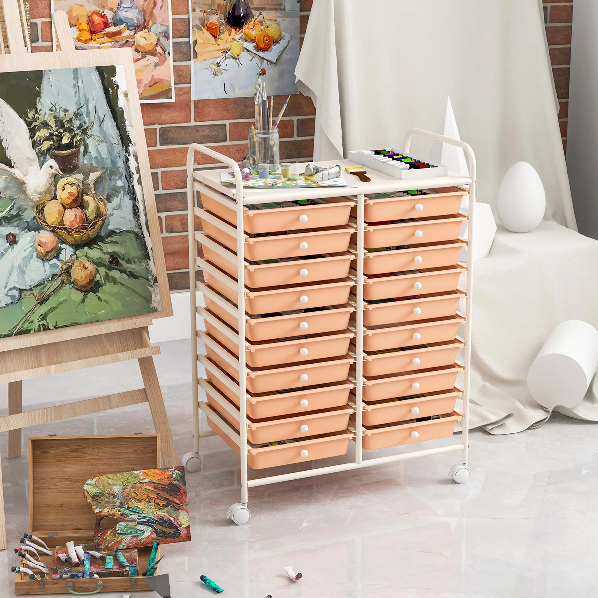 Costway 20 Drawer Rolling Storage Cart Tools Scrapbook Paper Office School Organizer Yellow - Image 103