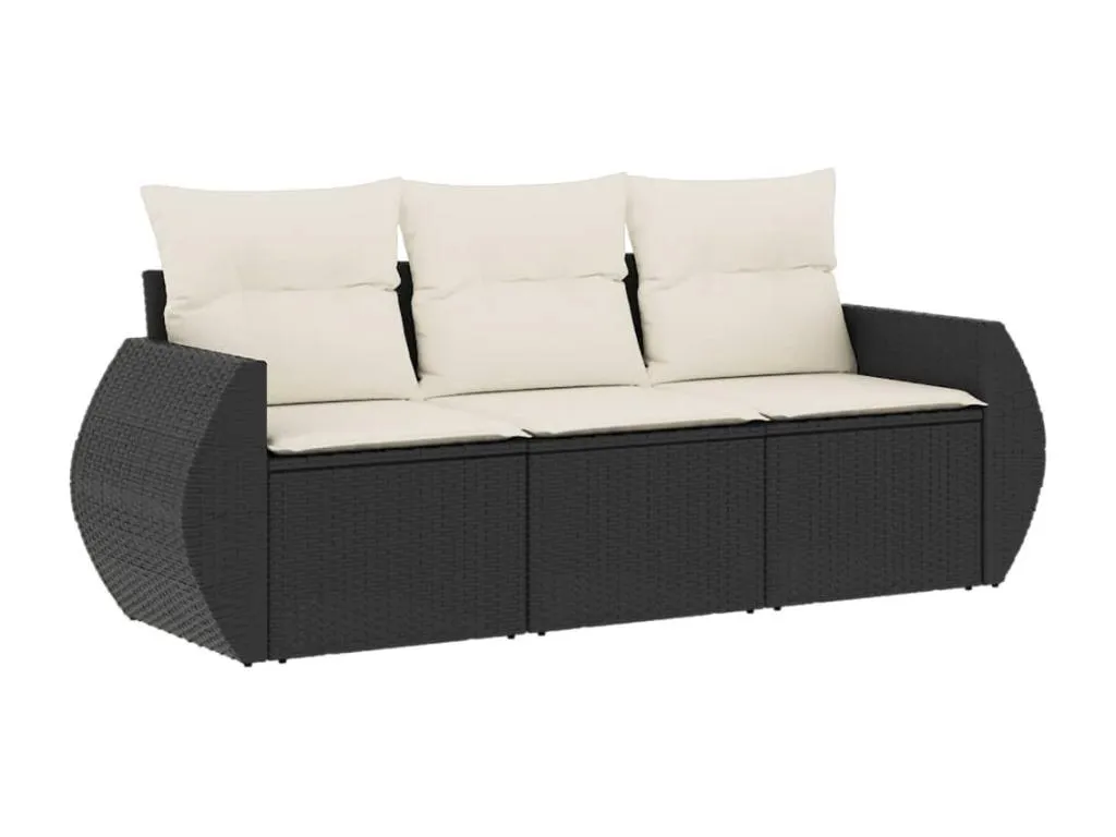 Set de sofás de jardín con cojines 3 piezas ratán sintético negro