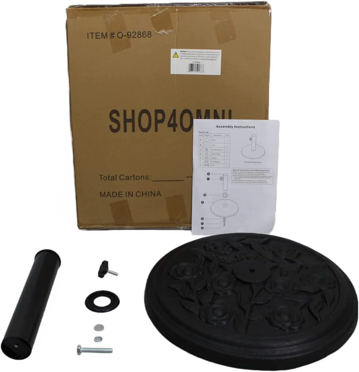 S4O Heavy Duty Round Outdoor Patio Pool Umbrella Base Stand w/ Black Rose Design - Image 3
