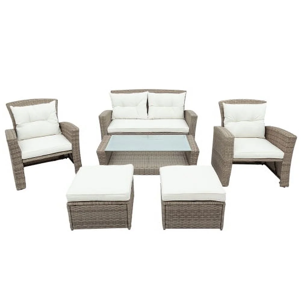Harper & Bright Designs 4 Pieces Patio Wicker Chair with Ottoman and Coffee Table, Outdoor Rattan Loveseat Sectional Sofa Furniture Set for Garden, Beige Cushions - Image 5