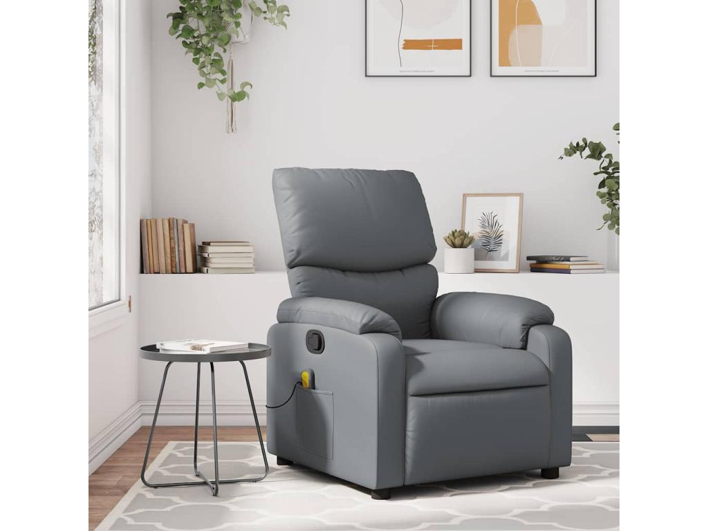 Sillón de masaje reclinable cuero sintético gris