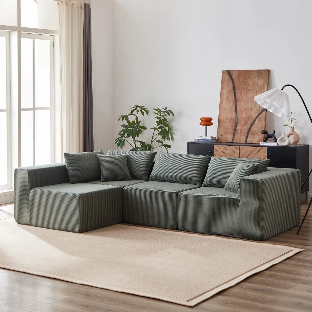 104-Inch Corduroy Modular L Shaped Sectional Sofa,Luxury Floor Couch Set,Upholstered Indoor Furniture,Foam-Filled Compressed Sofa for Living Room,Bedroom,4 PC Free Combination ? - Image 26