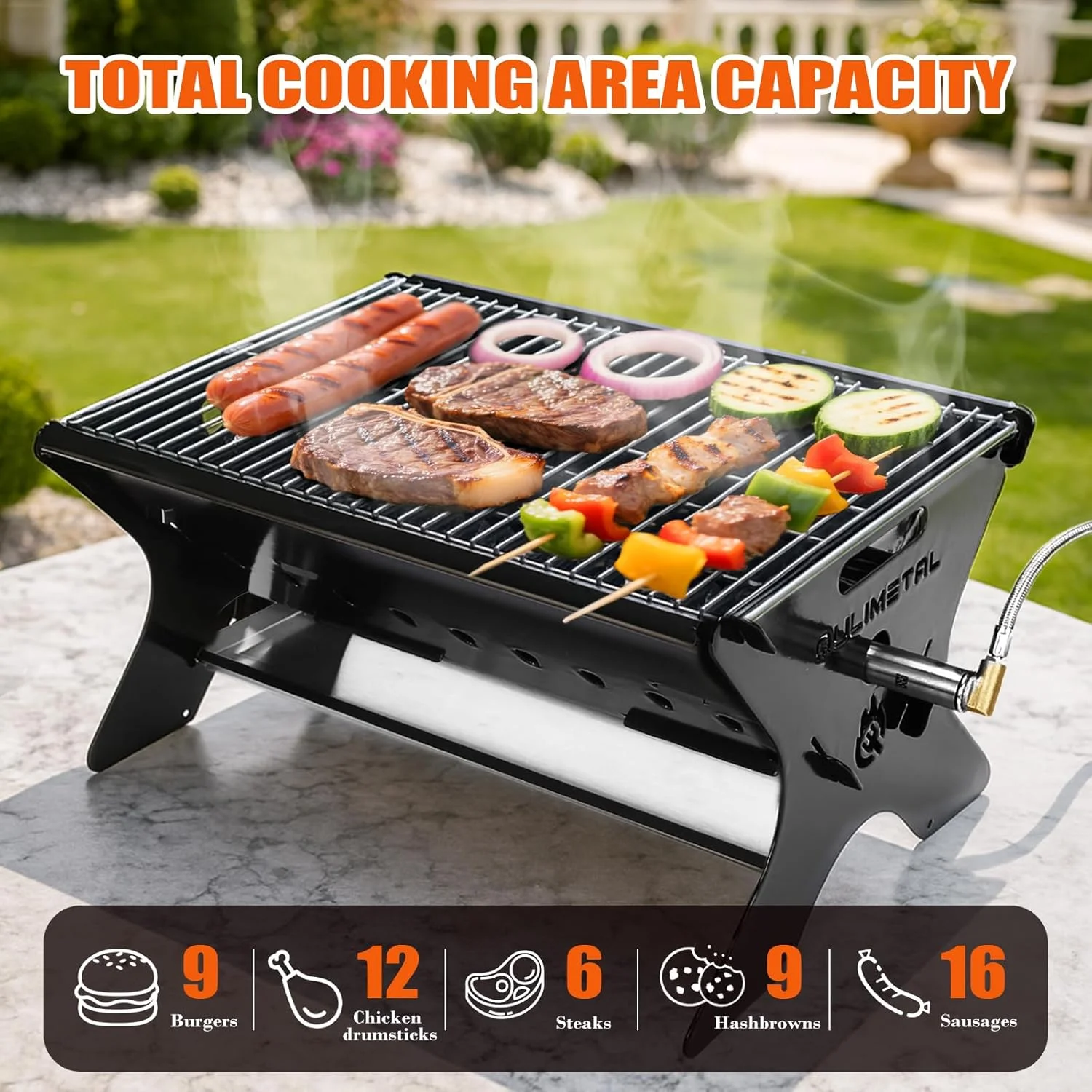 Portable Gas/Charcoal Grill -C Foldable BBQ & Fire Pit for Outdoor Cooking, Camping, Tailgating, & Backyard - Image 5