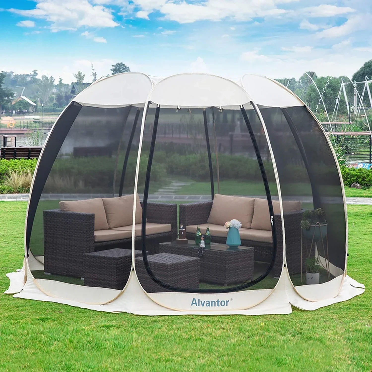 Screen gazebo sleeps 6-10-15 people Igloo-style canopy tent mosquito net on the sides Perfect