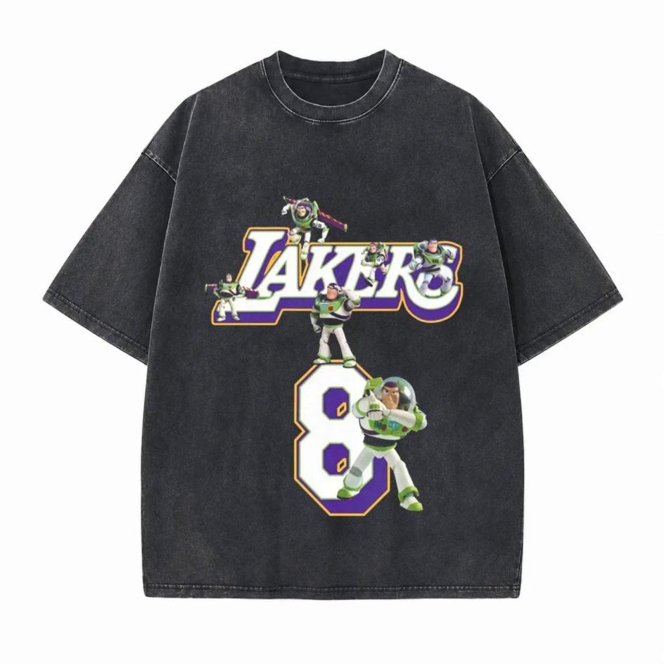 Vintage Cartoon Astronaut Basketball Graphic Printed Unisex Washed T-Shirt