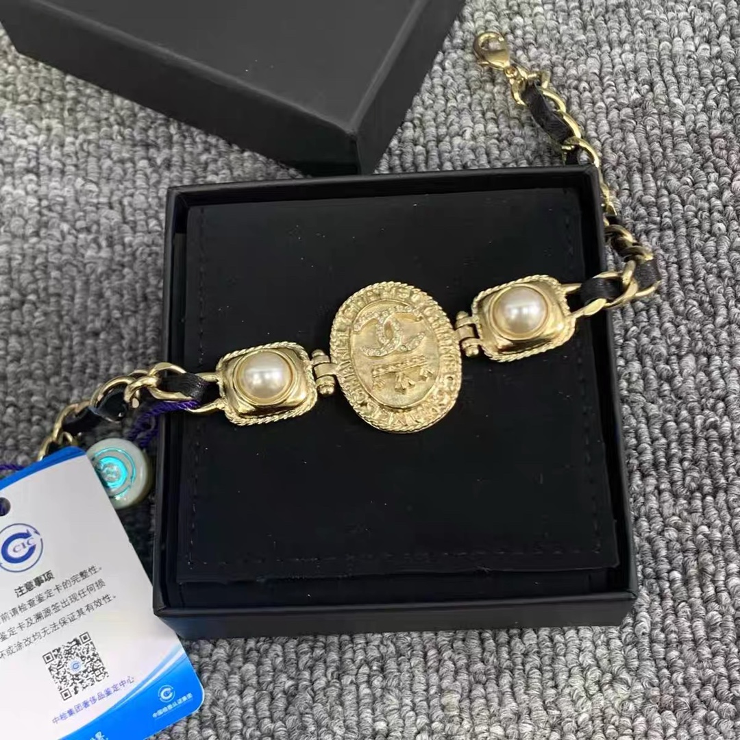 Chanel Vintage Light Gold Oval Tag Bracelet - Original Replica Club