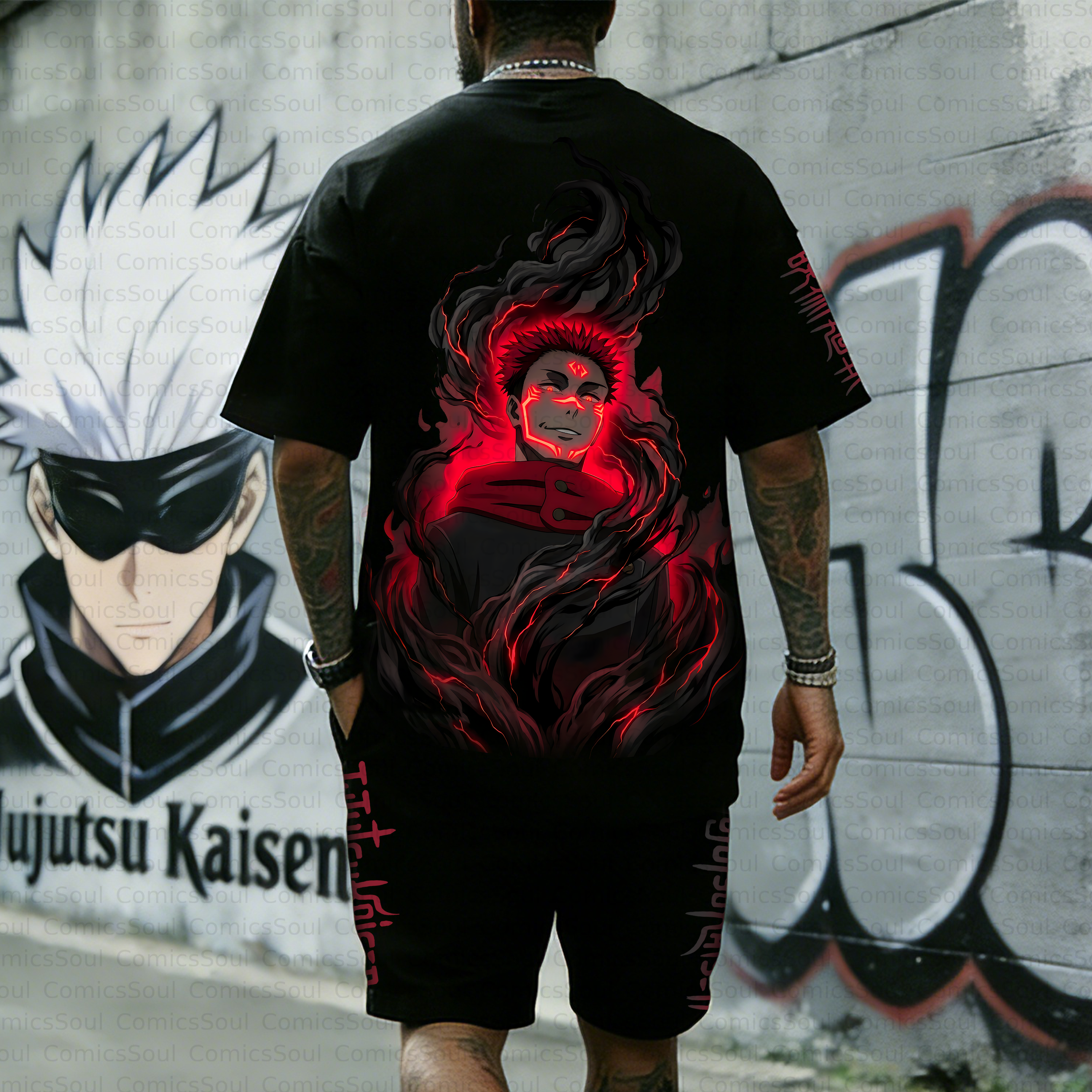 Unisex Anime Inspired Vintage T-shirt& Shorts 2 Pieces Set