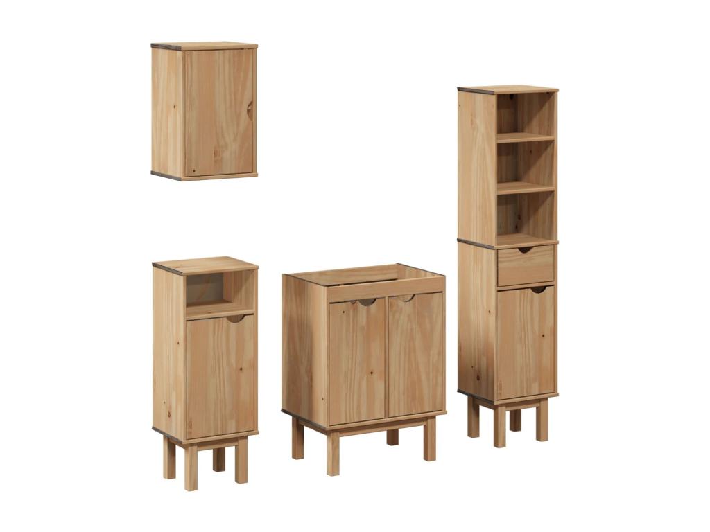 Conjunto de muebles de baño OTTA 4 piezas madera maciza de pino