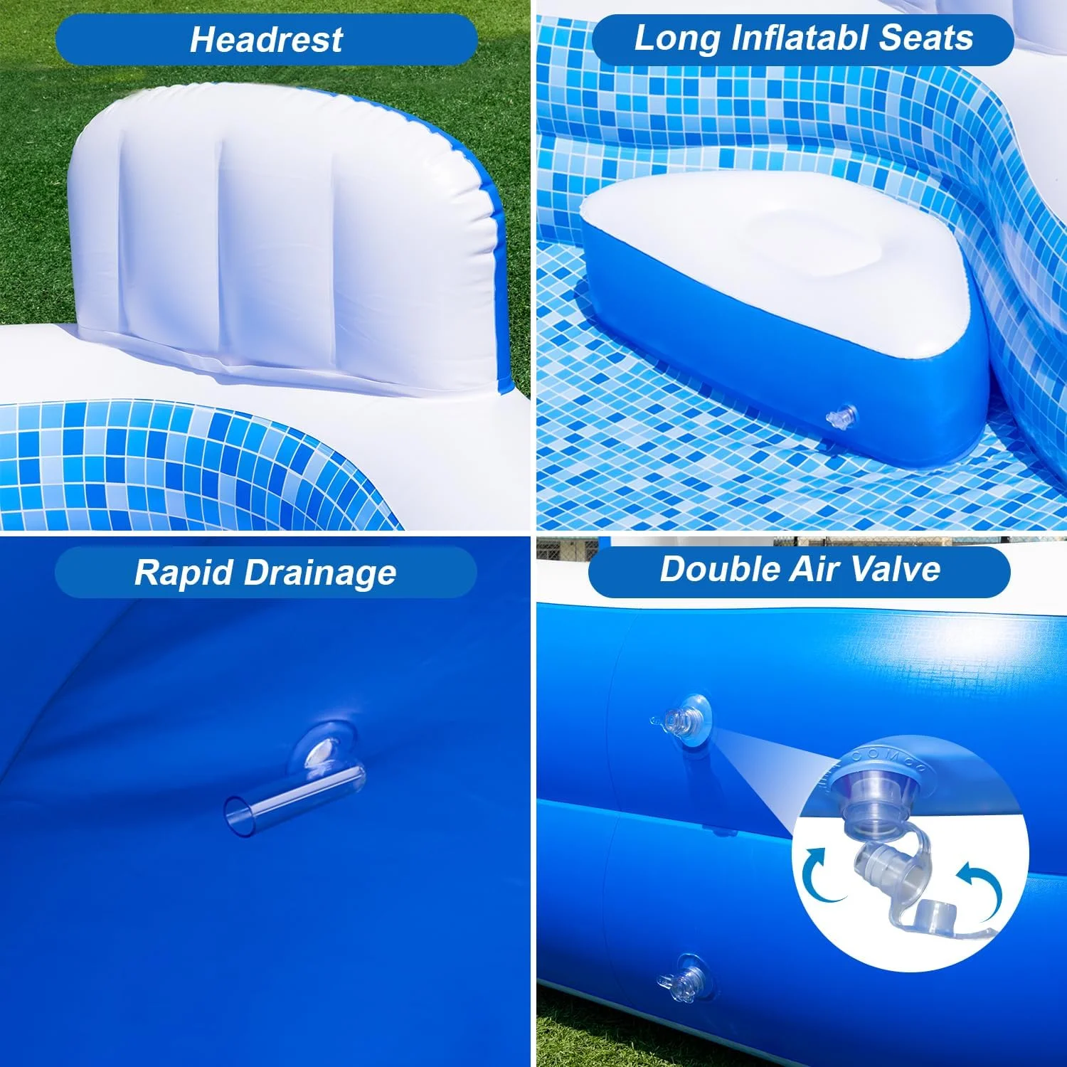 Large Inflatable Swimming Pool for Kids Adults, 121" X 90" X 22" Oversized Thickened Kiddie Pools Family Blow-Up Pool with Pump Seat, Inflatable Pools for Garden, Backyard, Indoor Outdoor Water Party - Image 7