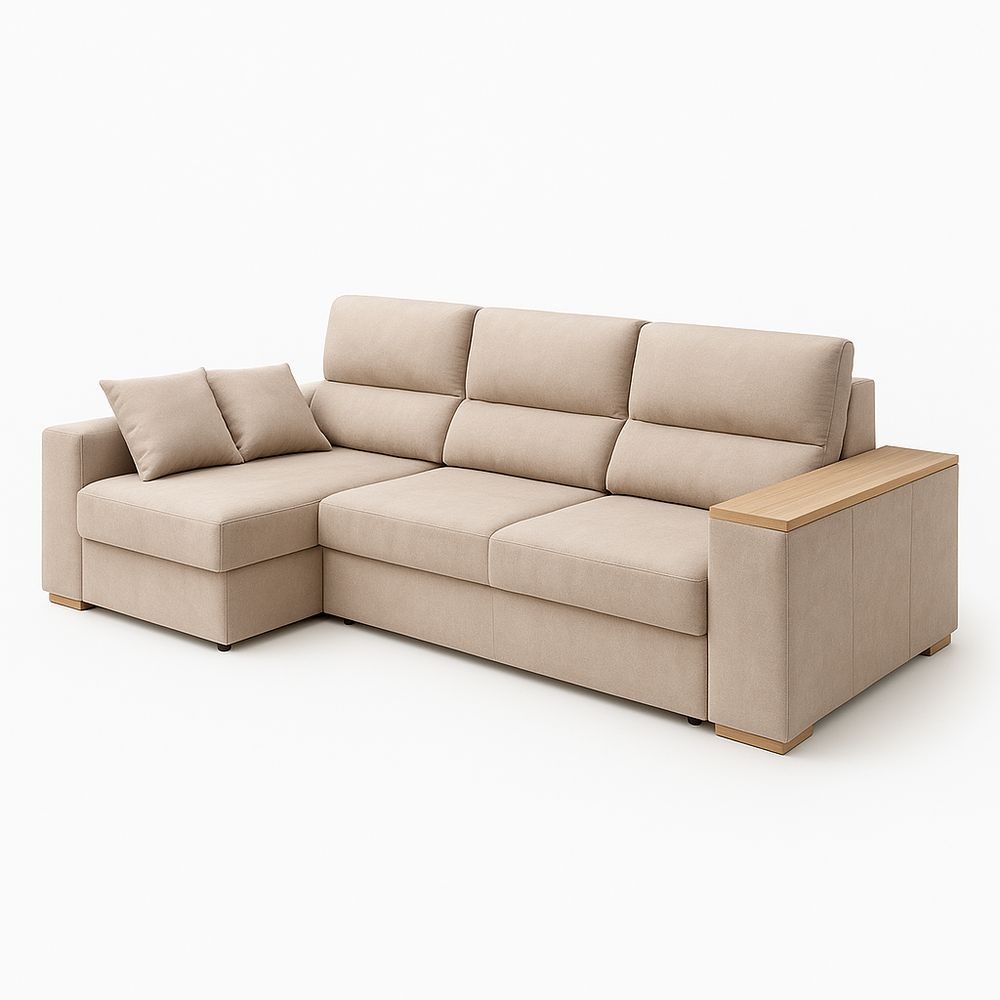 Sofá Seccional Beige Sala de Estar Lino 250x150 cm Espacioso y Cómodo