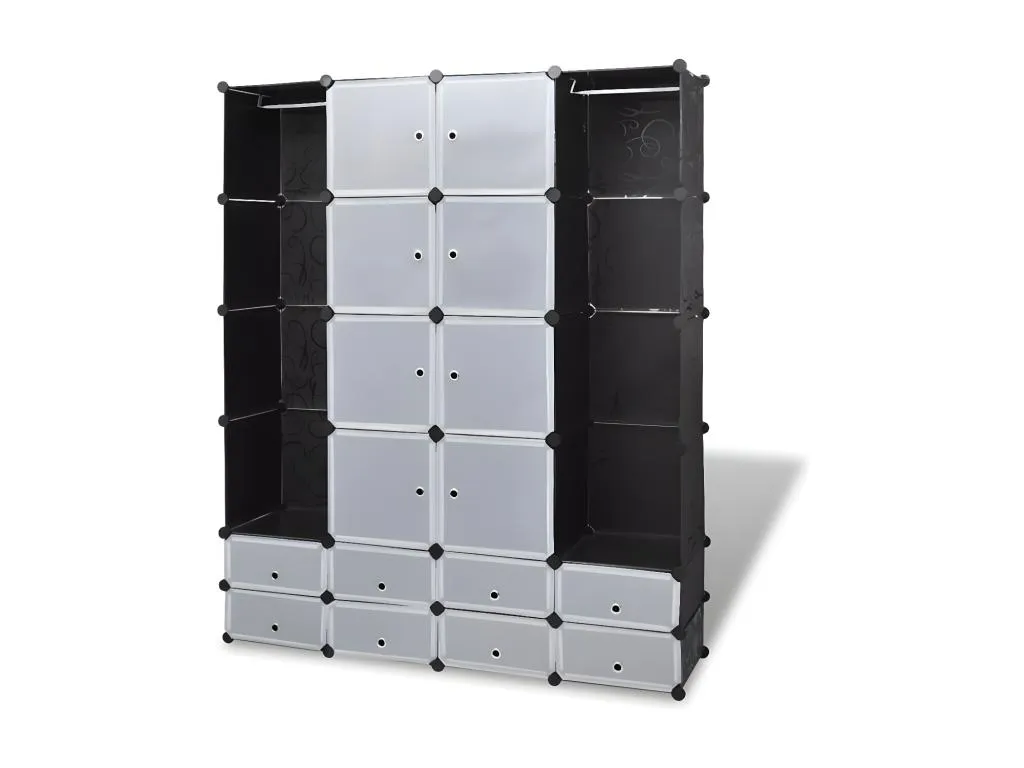Armario modular 18 compartimentos negro y blanco 37x146x180.5cm EETZ12010