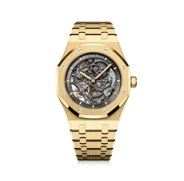 Replica Audemars Piguet Royal Oak Openworked 15407 Yellow Skeleton Dial