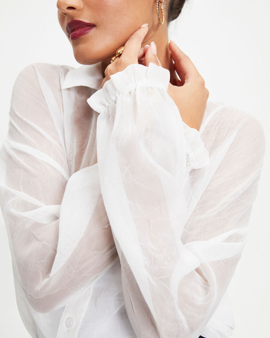 Oh Hey Lucy Organza Button Down Top - White - Se7enfashion