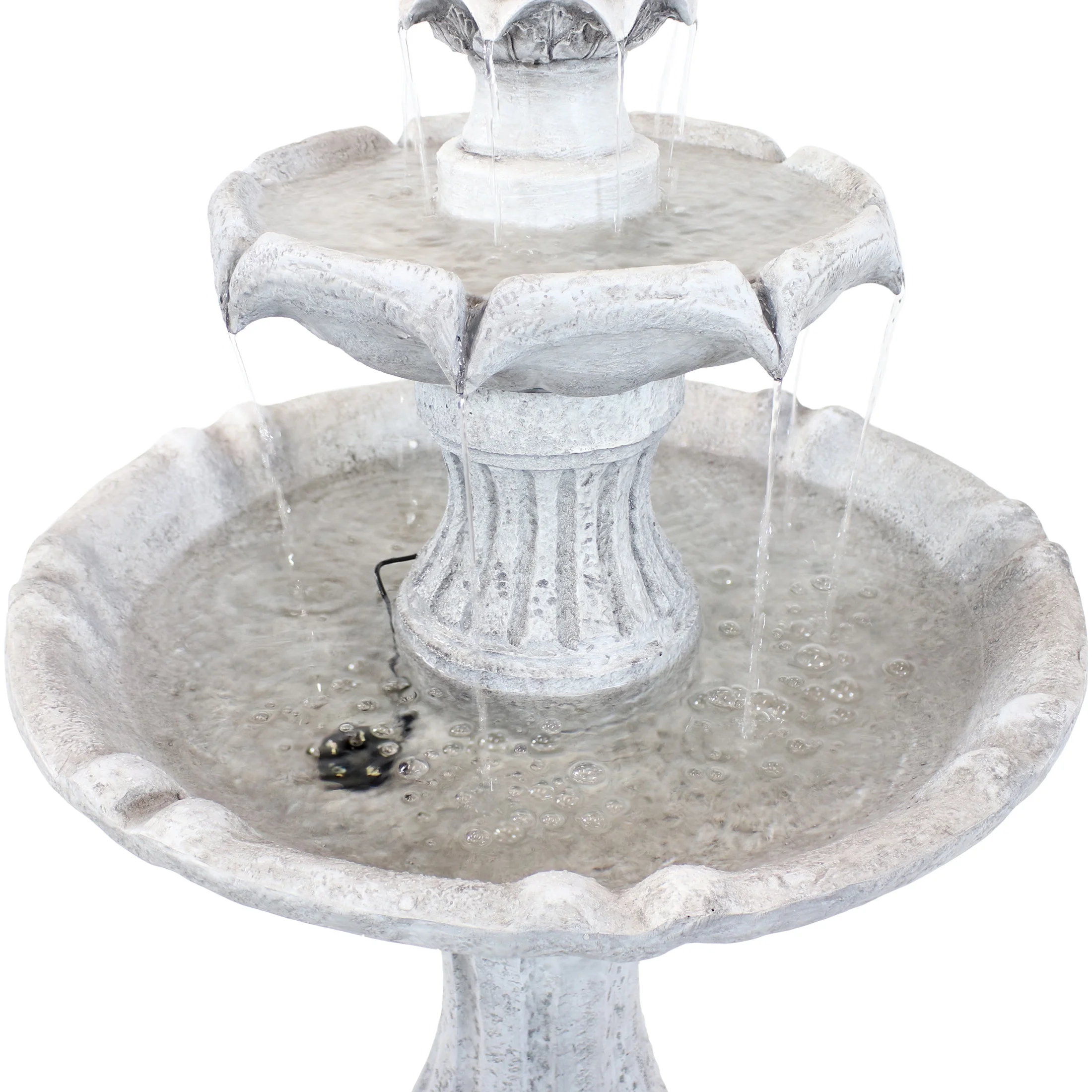 Sunnydaze 45" 2-Tier Arcade Solar Outdoor Water Fountain with LED - Earth - Image 27