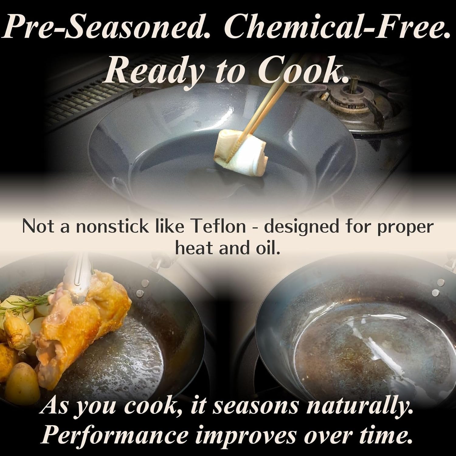 Crafted in Japan. Trusted by Chefs. Japanese Carbon Steel Frying Pan, 9.4 inch – Precision-Formed, Pre-Seasoned & Lightweight, Chef-Designed for High-Heat Control (9.4 inches)