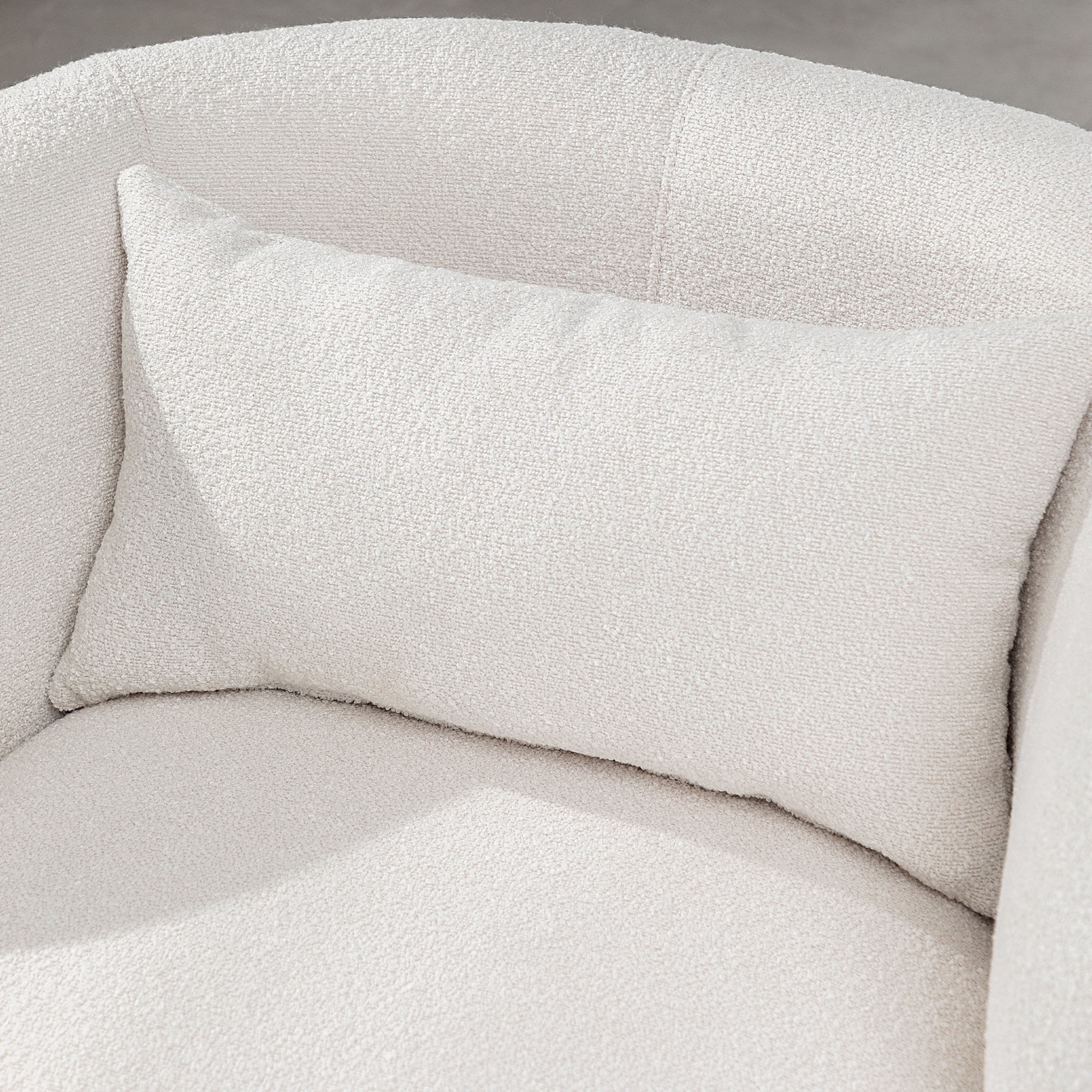 34" Wide Boucle Swivel Barrel Chair, No Assembly Round Upholstered Armchair Accent Chair Single Sofa Chair with Toss Pillow for Living Room and Bedroom, Taupe - Image 20