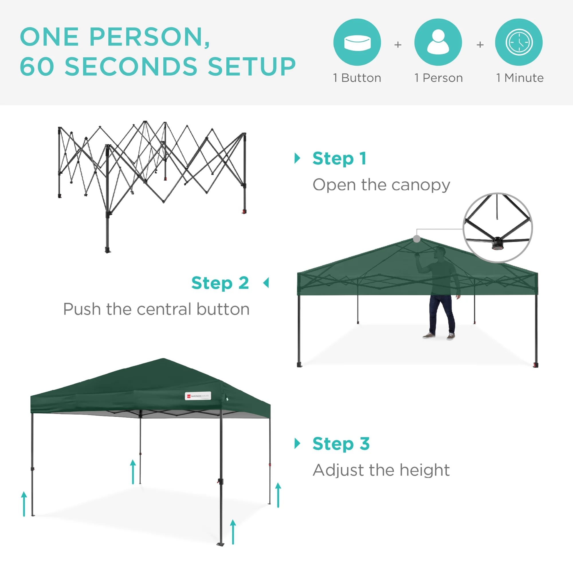 Best Choice Products 12x12ft Easy Setup Pop Up Canopy w/ 1-Button Setup, Wheeled Case, 4 Weight Bags - Navy Blue - Image 79