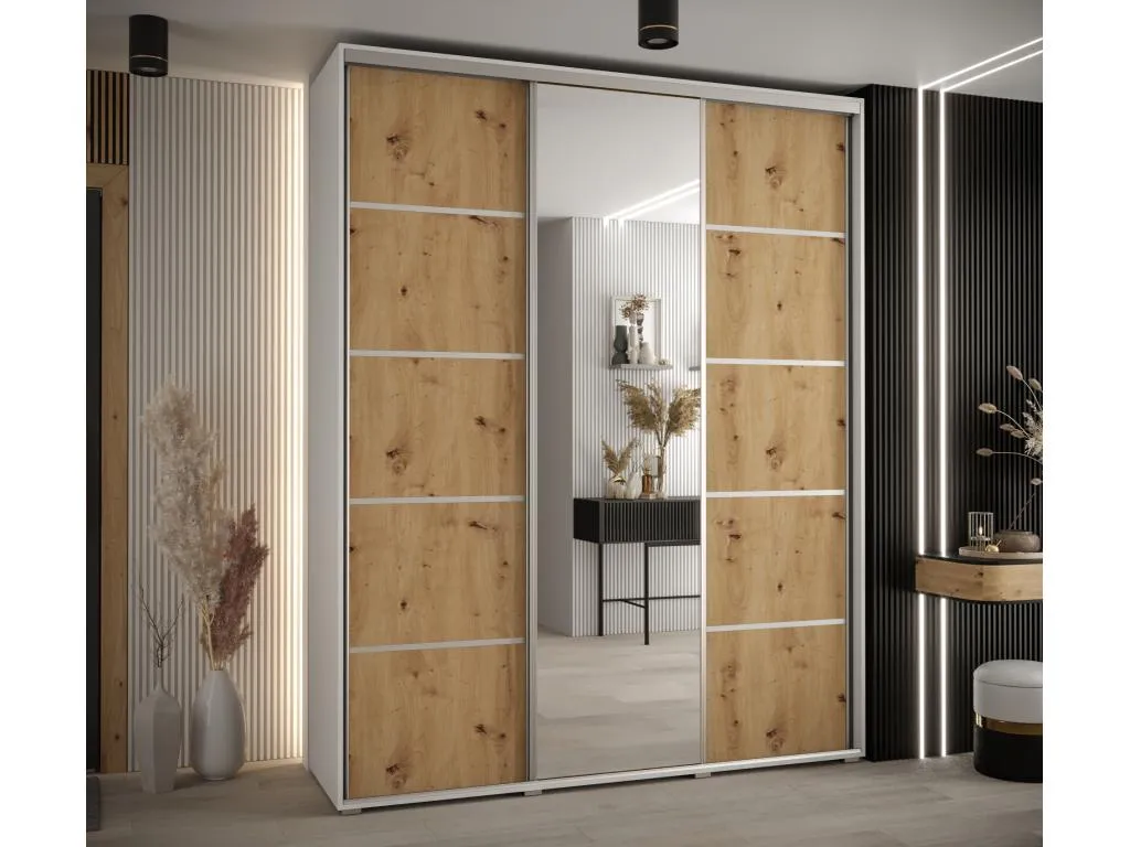 ARMARIO Alkifurniturees 5 DE PUERTAS CORREDERAS 235.2/190/60 3 puertas (Blanco/Artisan/Plata) XIMW36263