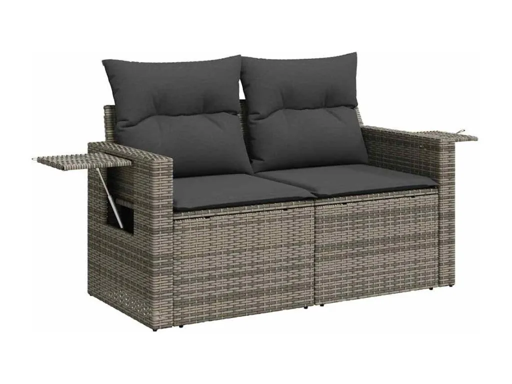 Set de sofás de jardín con cojines 9 pzas ratán sintético gris