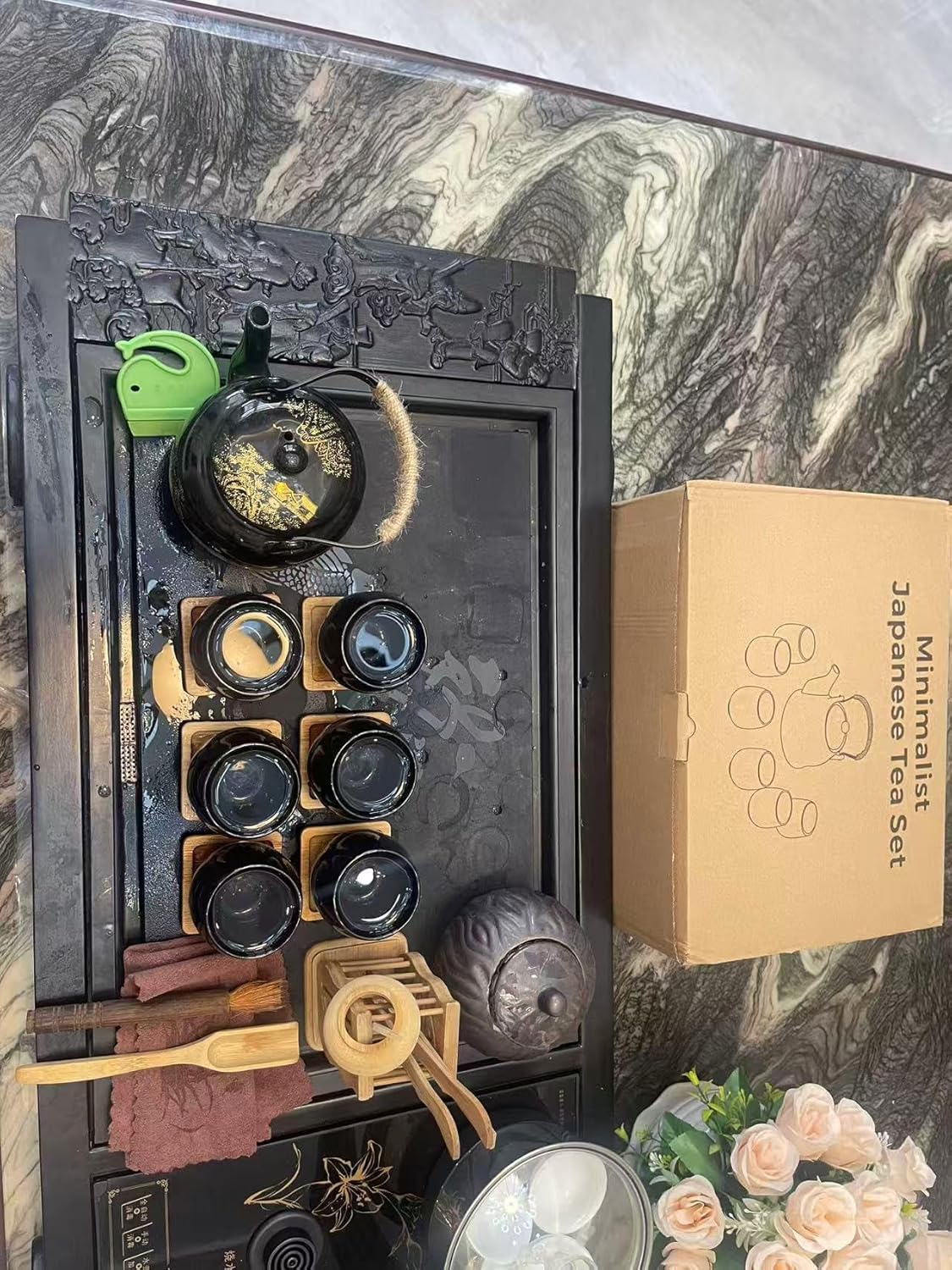 Gift Set Japanese Tea Set, Asian Black Glazed Ceramic Tea Set - Contains 1 Teapot, 1 Tea Strainer and 6 Teacups. Ideal for Home, Outdoor, Office (Black2)
