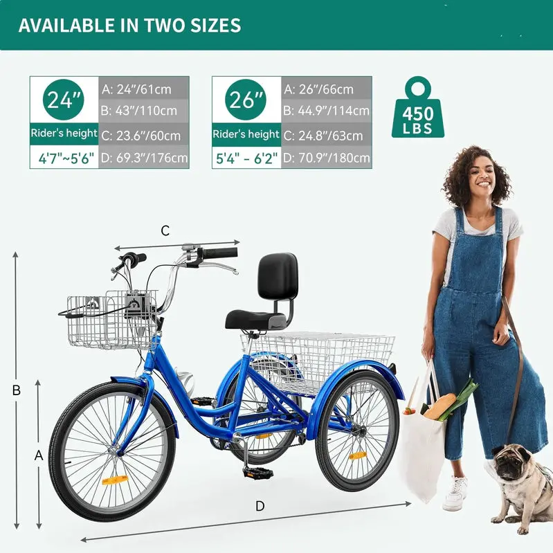 26-Inch Adult Tricycle - 7-Speed Heavy-Duty 3-Wheeled Bicycle - Image 7 26-Inch Adult Tricycle - 7-Speed Heavy-Duty 3-Wheeled Bicycle - Image 7