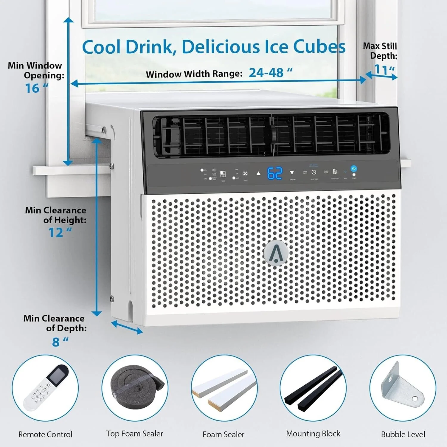 8000Btus Window Air Conditioner Over the Sill AC Up to 370 Sq.Ft With Remote & App - Image 2
