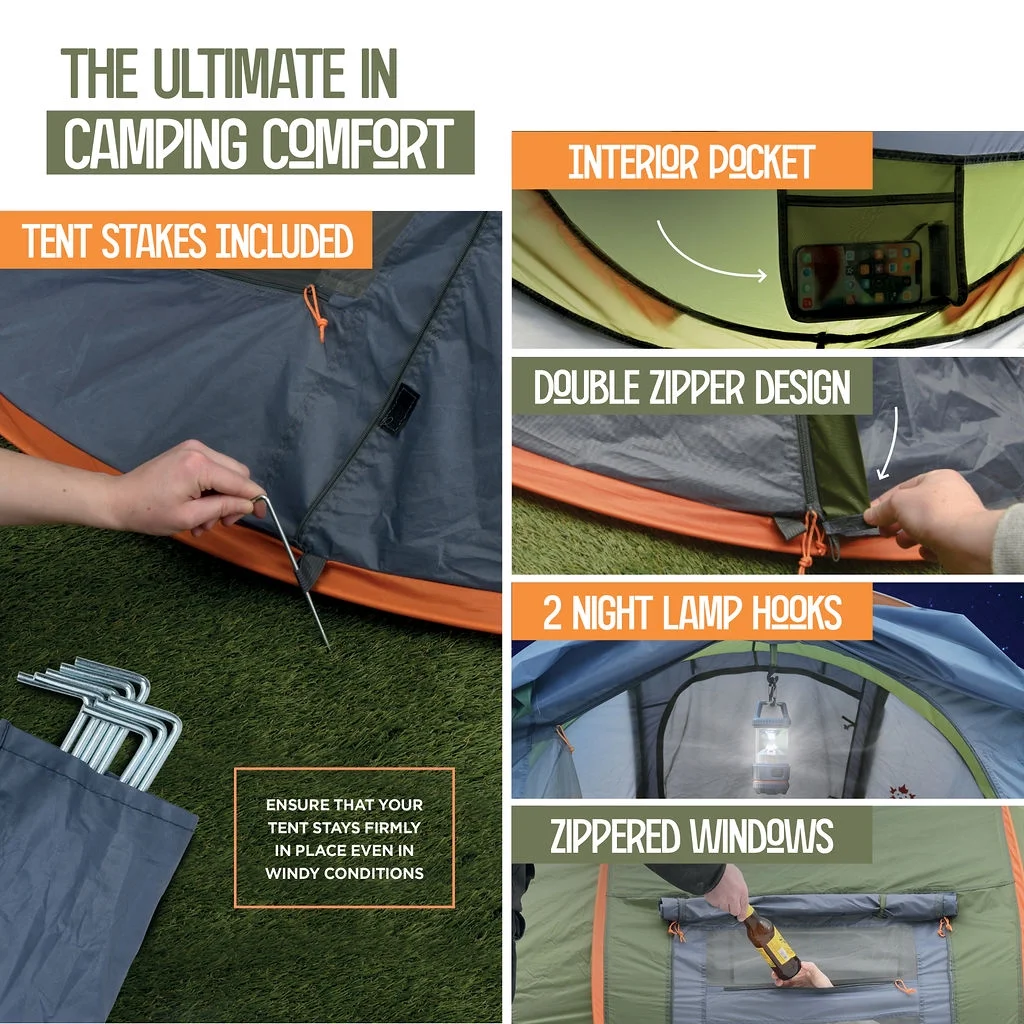Camping Tent - 3-Person Easy Pop Up Tent with 2 Doors - UPF50+ Waterproof Instant Tent - Lightweight & Portable Family Tents for Outdoor Camping, Hiking & Traveling - Carrying Bag Included Maple99USA - Image 5