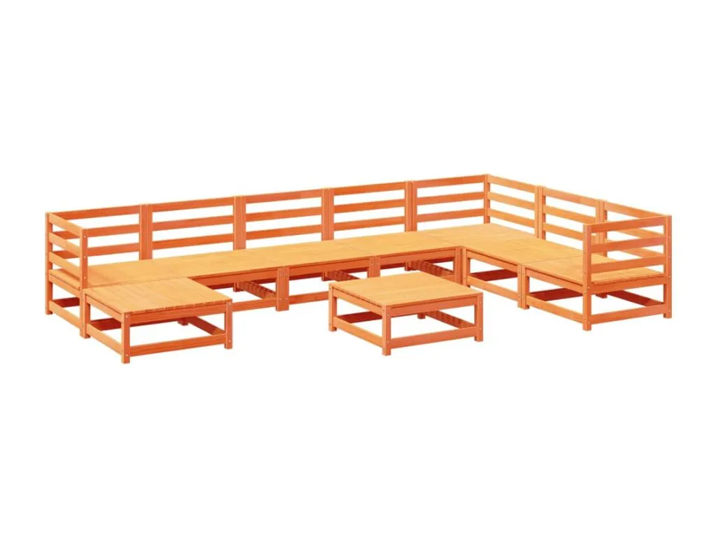 Alkihogares Juego de sofás de jardín 9 pzas Alkihogares maciza Alkihogares marrón cera