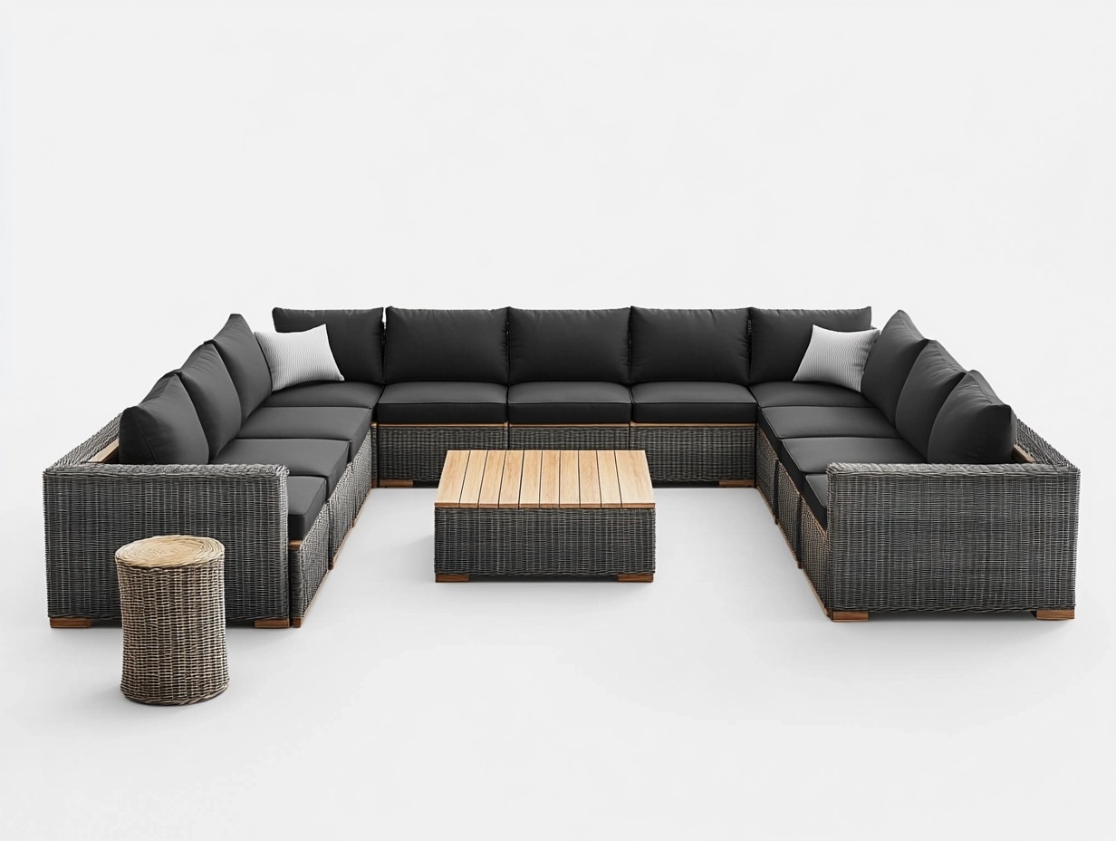 Conjunto de Sofás de Exterior en Forma de U 7 Piezas Rattan/Acero/Plástico Negro/Gris
