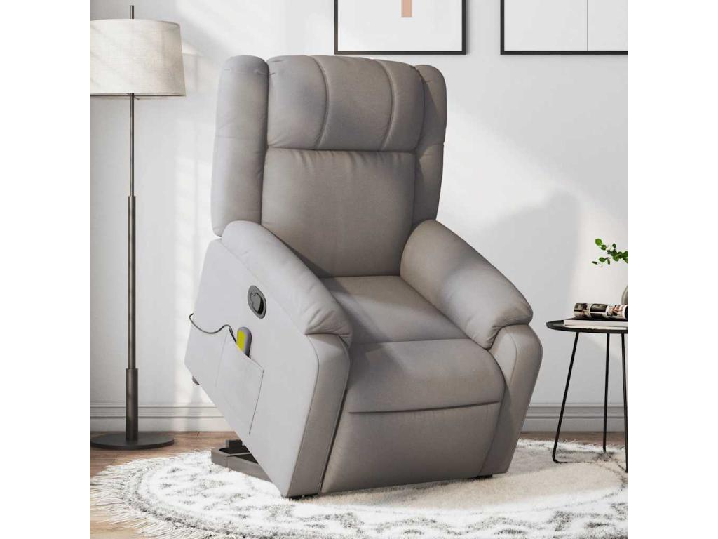 Sillón reclinable de masaje elevable tela gris taupé