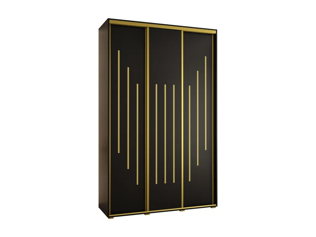 Armario Davos 8 puertas correderas 235,2x150x45 cm 3 puertas acabado negro y detalles en oro zuq3169337