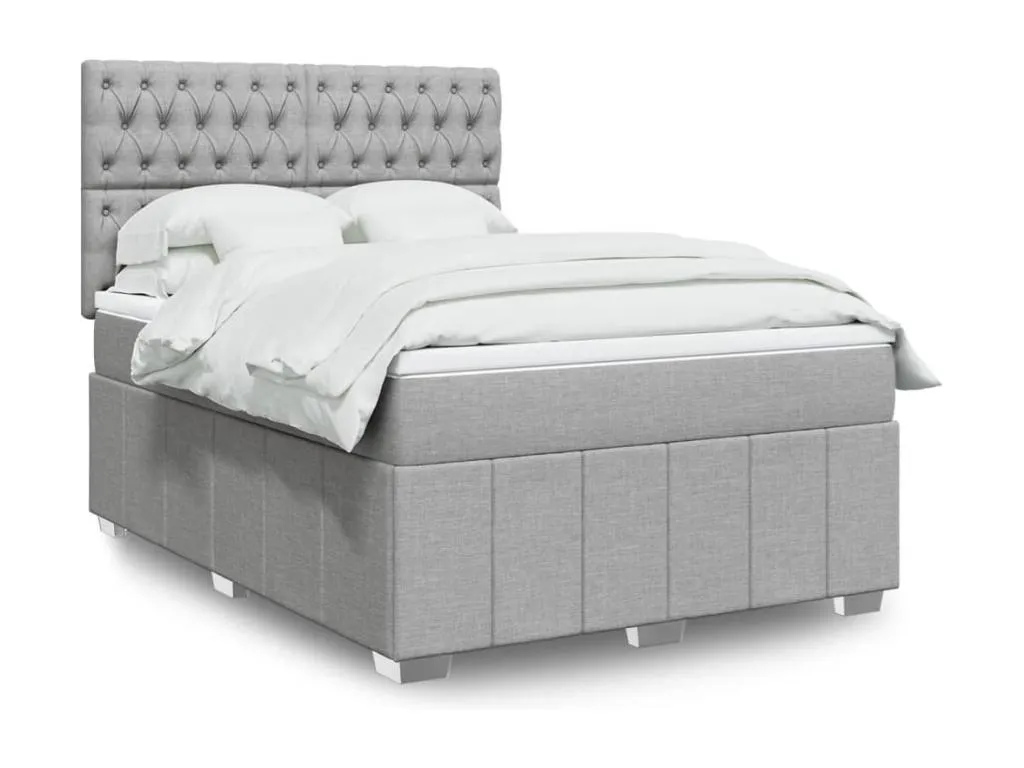 Cama box spring con colchón tela gris claro 140x190 cm zxq3522691