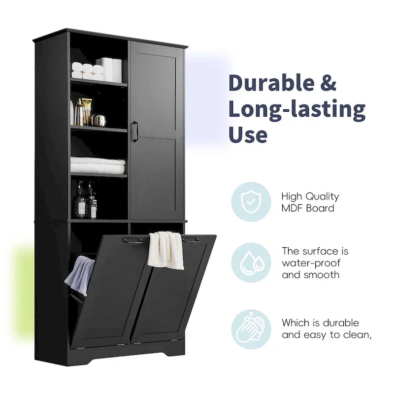 Multi-Functional Bathroom Storage Cabinet with Doors, Drawers, and Tilt-Out Laundry Hamper