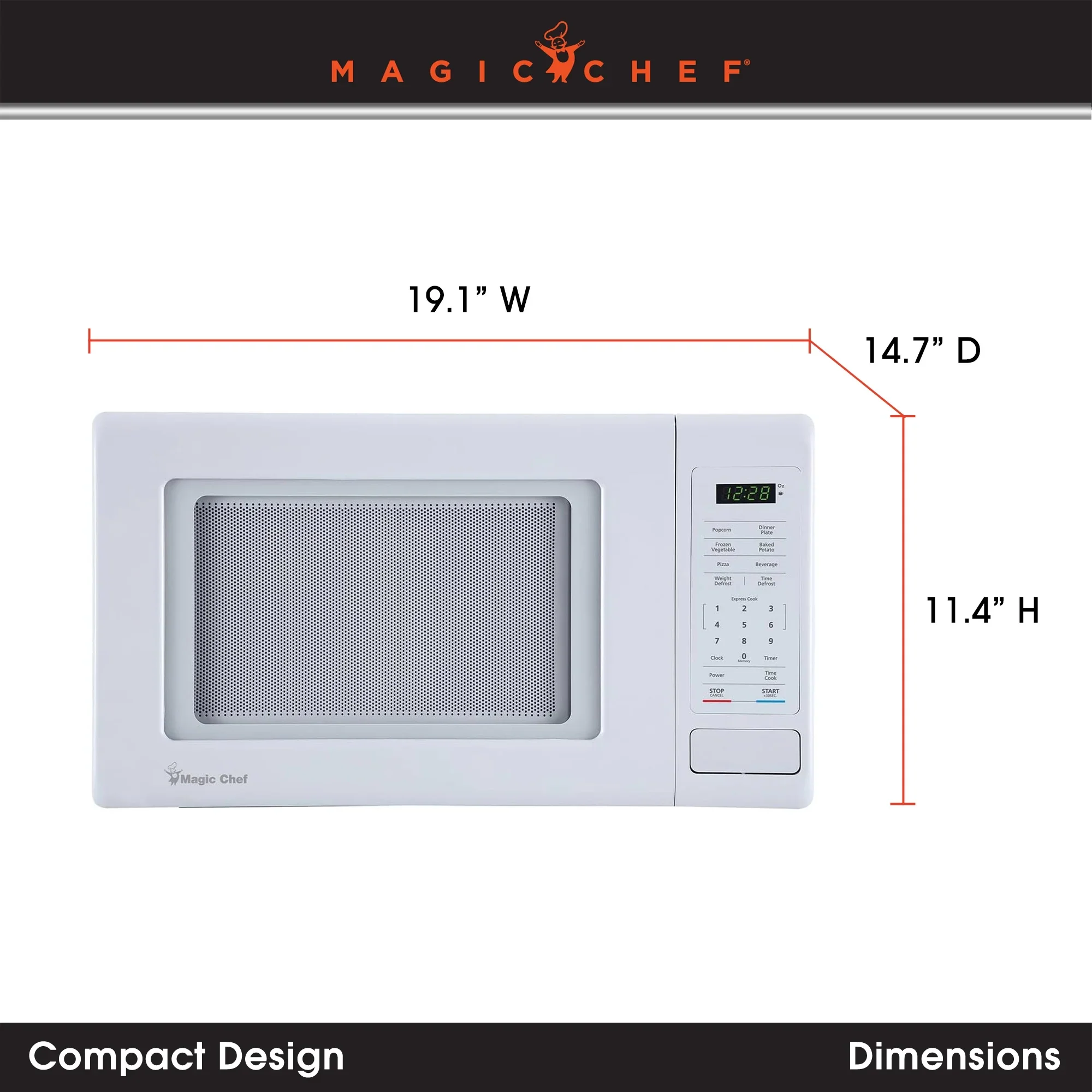 Open Box Magic Chef 0.9 Cubic Feet 900 Watt Stainless Microwave Oven, White