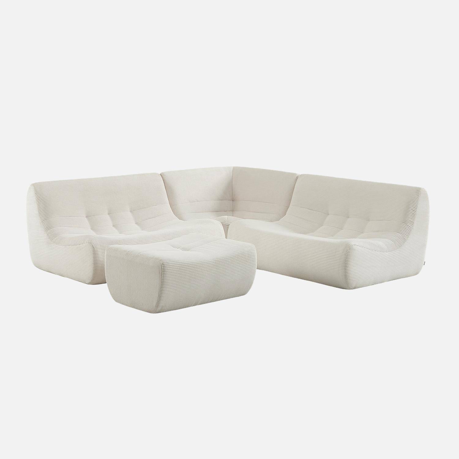 Sokol pana - Sofá esquinero modular con reposapiés de terciopelo acanalado, 5 plazas