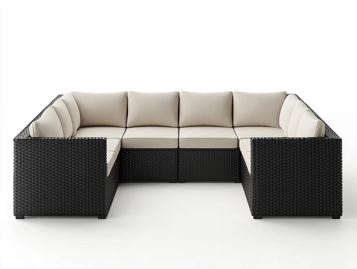 Sofá modular en forma de L para jardín en color negro y beige estilo moderno 270x270cm ratán sintético resistente para exterior DH5012237