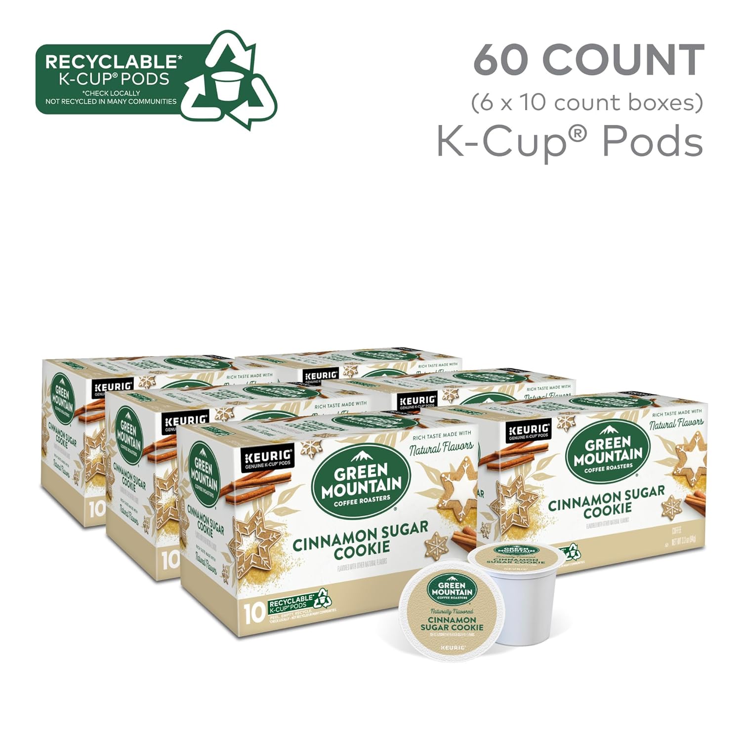 Green Mountain Coffee Roasters Cinnamon Sugar Cookie Coffee. Keurig Single Serve K-Cup Pods. 60 Count