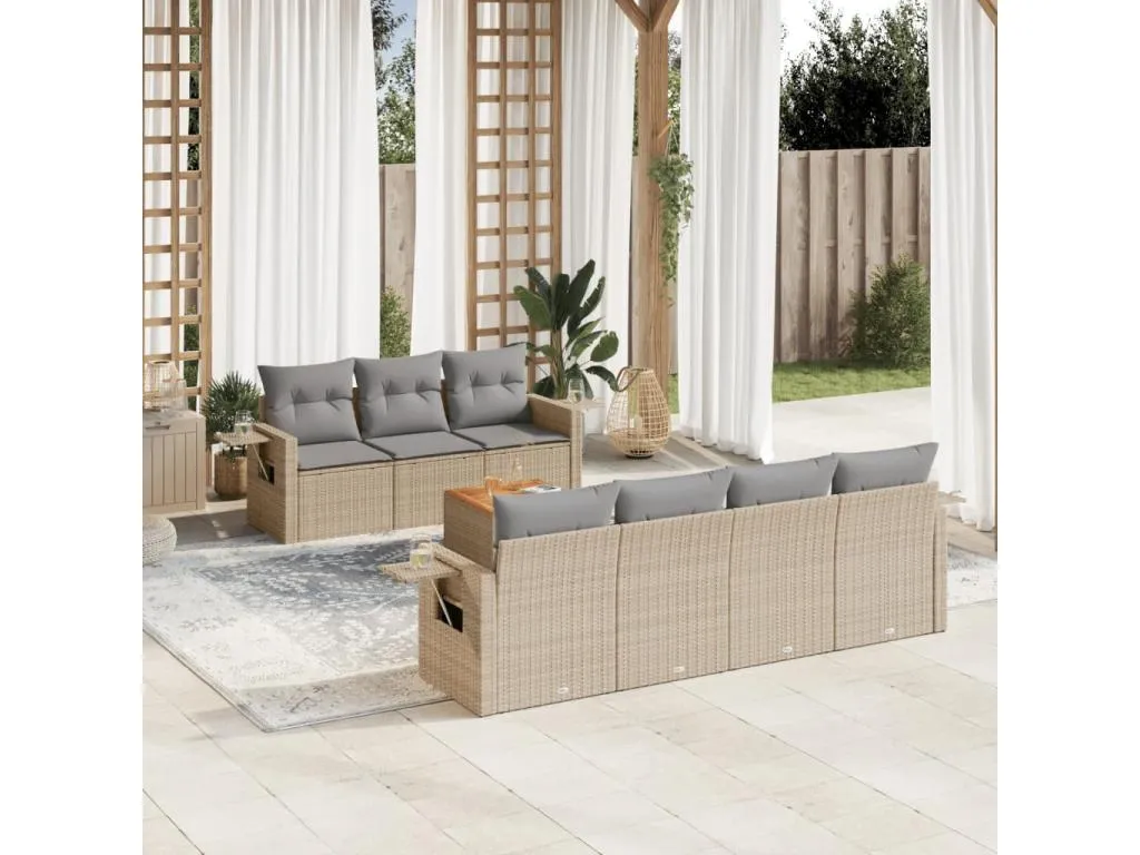 Decocasaes Juego de sofás jardín con cojines beige mezcla 8 pzas ratán PE jxym61575