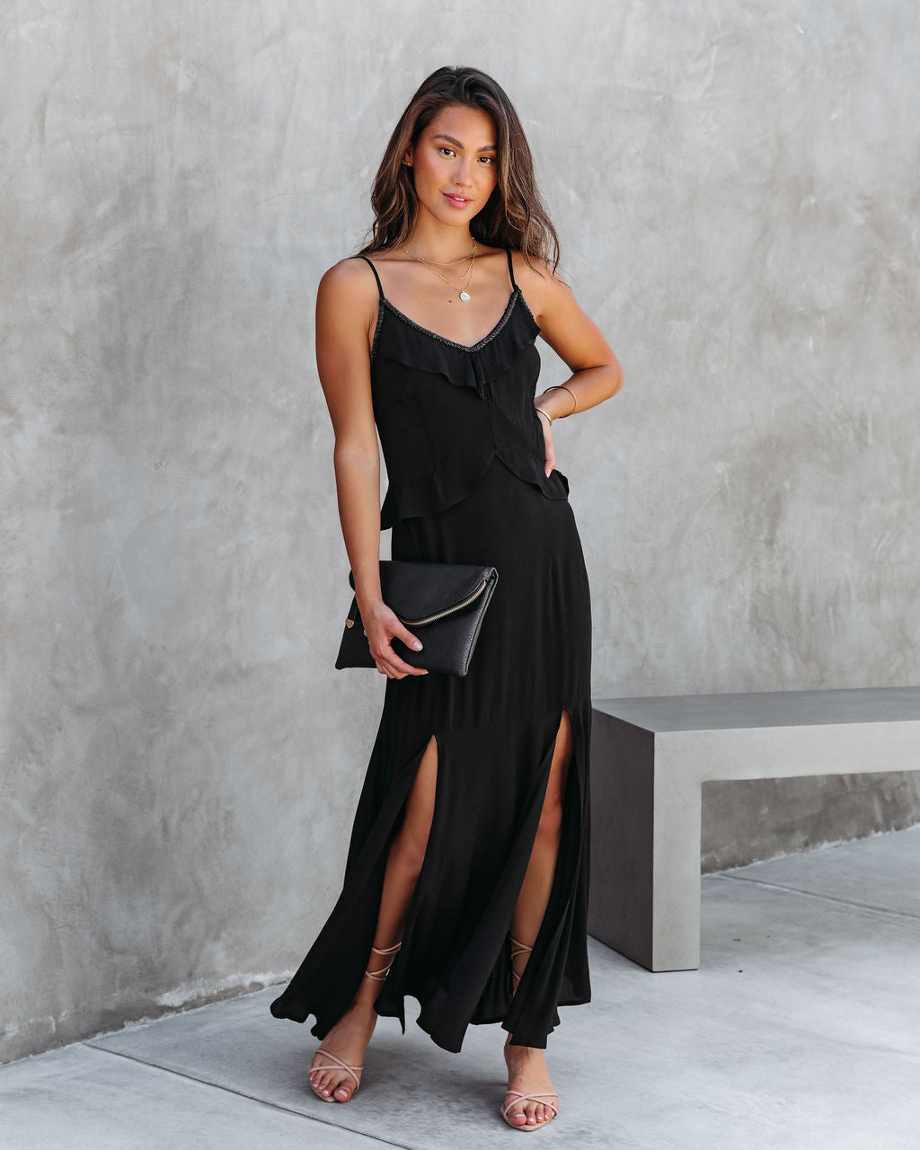 Glistening Romance Beaded Ruffle Maxi Dress - Black - FINAL SALE - Se7enfashion