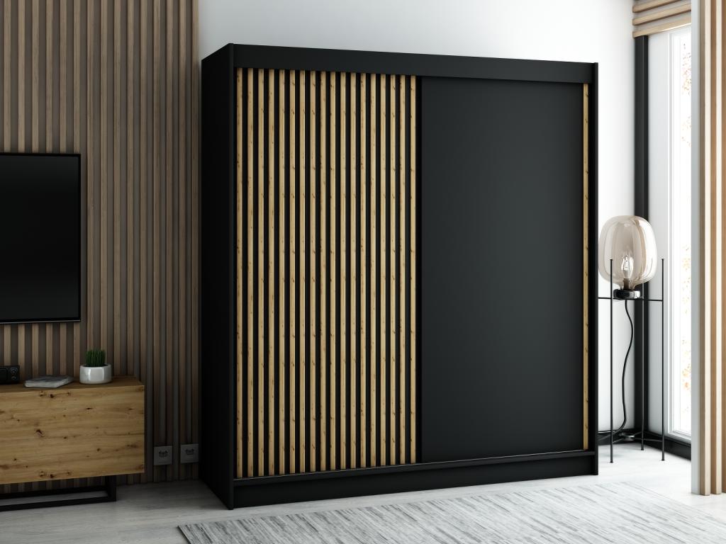 ARMARIO Mueblesclasic DE PUERTAS CORREDERAS 200/200/62 2 puertas (negro/negro/artisan)