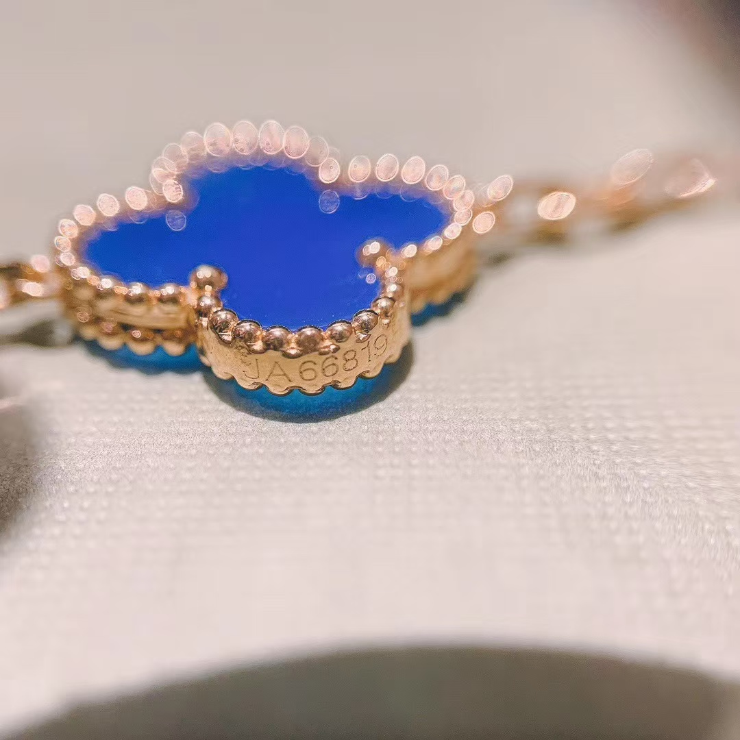 VCA Blue Agate Vintage Alhambra Bracelet 5 Motifs - Original Replica Club