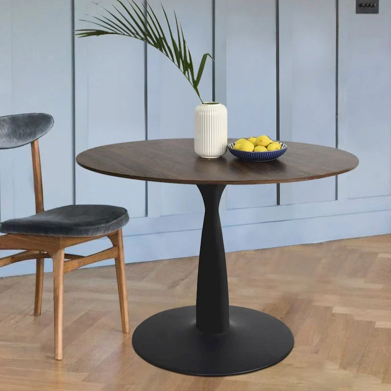 Round Walnut Finish Dining Table