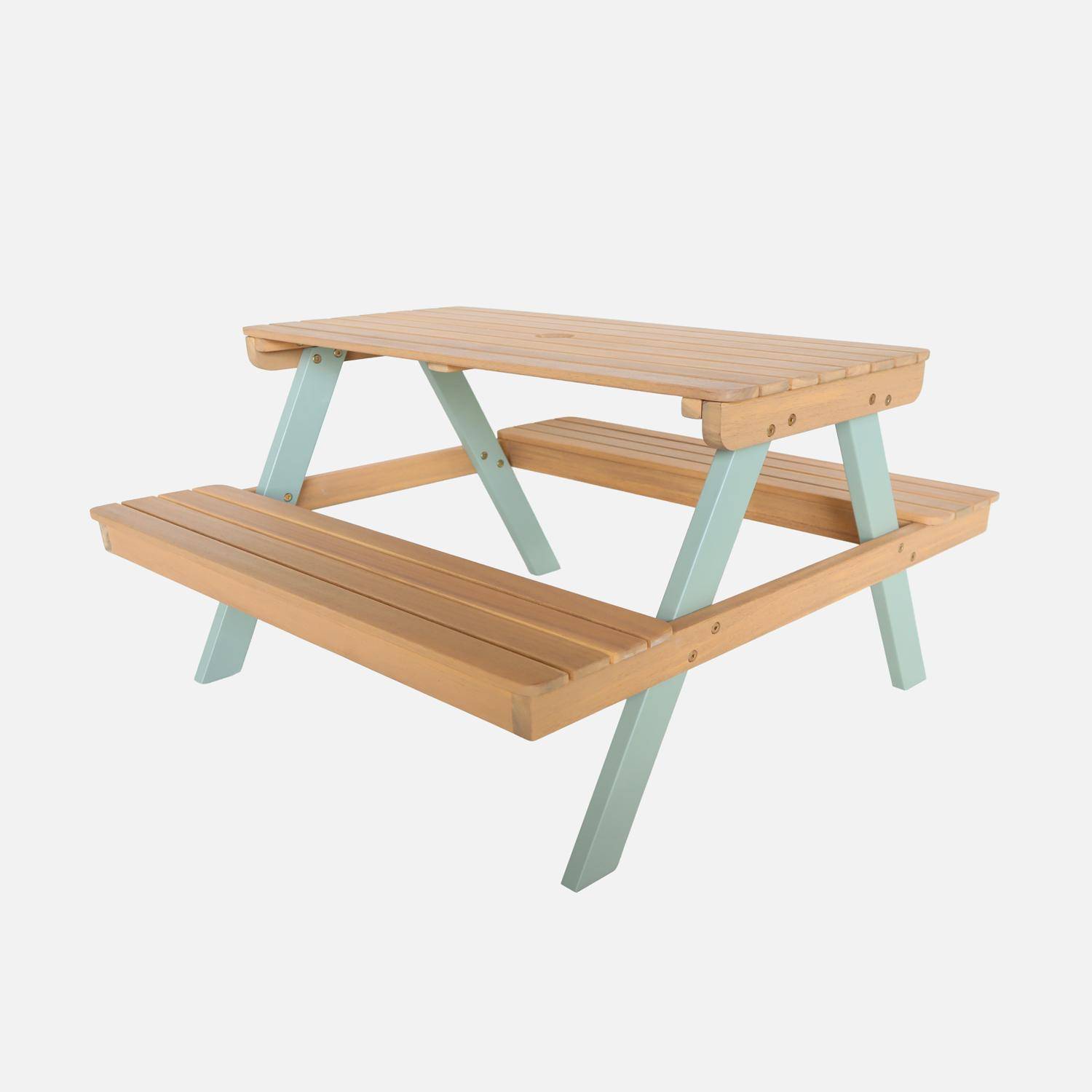 Caroline - Mesa de picnic infantil de madera de acacia, 4 plazas
