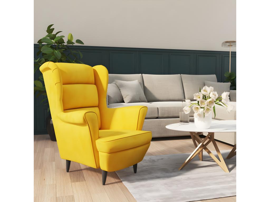 Sillón de terciopelo amarillo mostaza