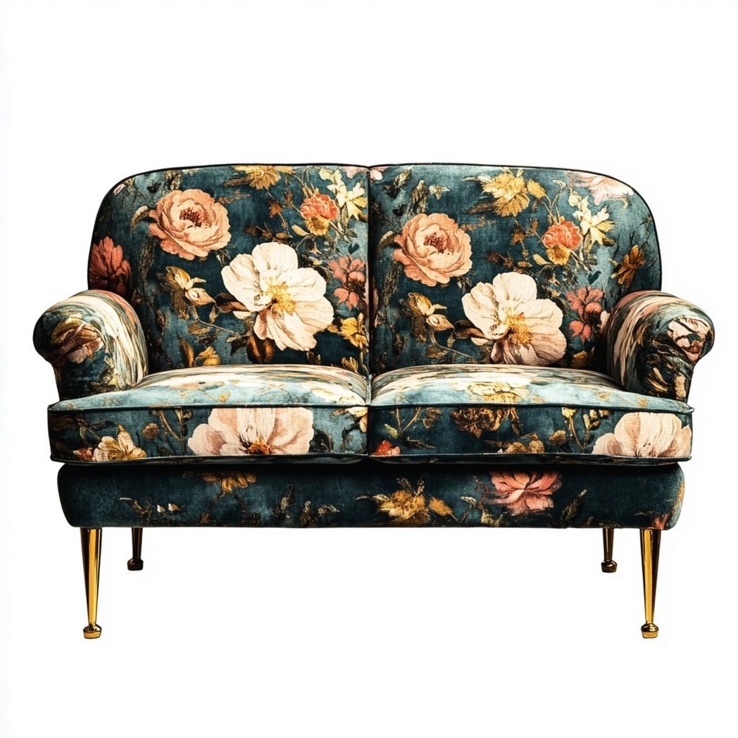 Sofá doble clásico tapizado en tela floral multicolor 145 cm