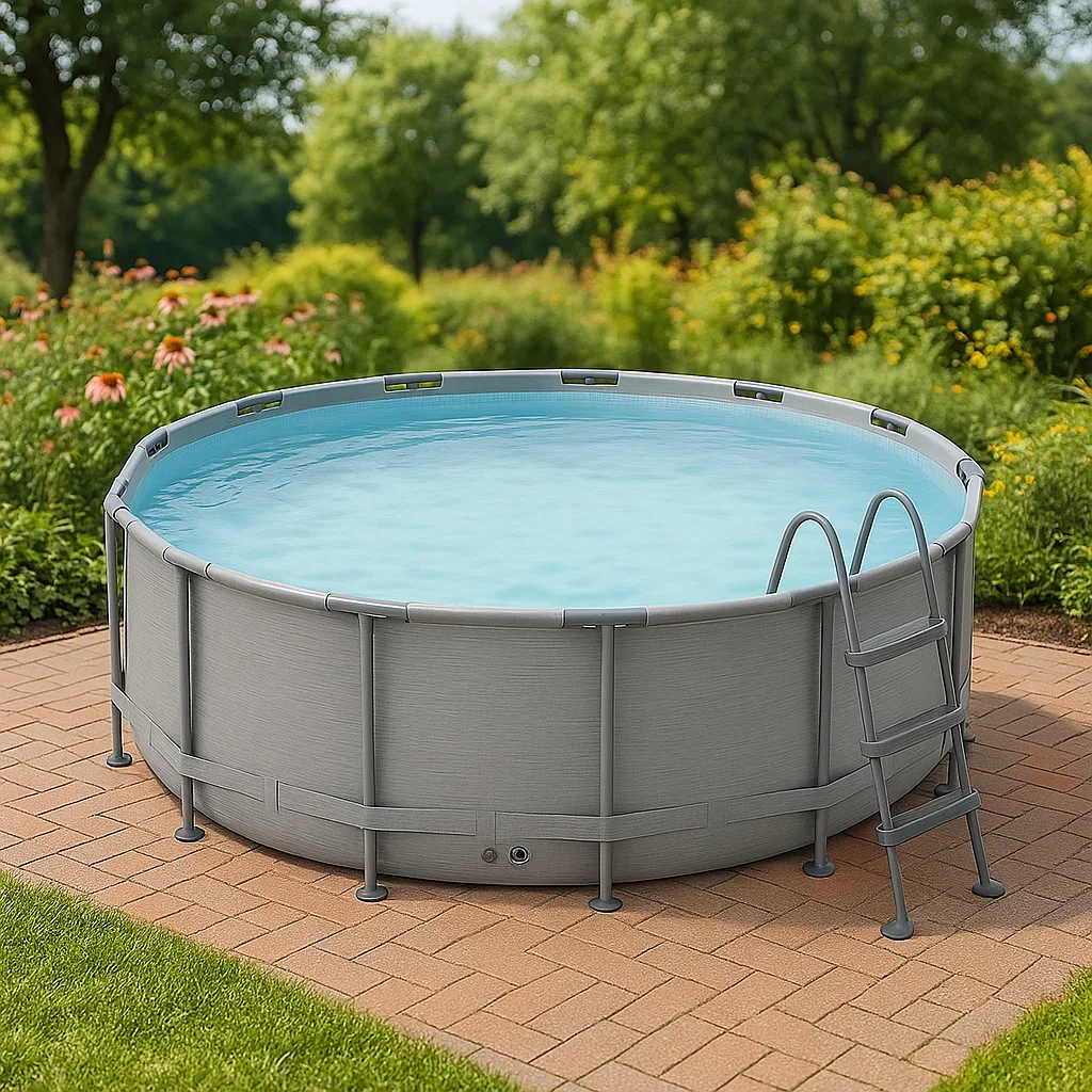 Piscina tubular redonda desmontable de acero 448x105 cm gris con filtro y escalera TnDcEFm293Ih