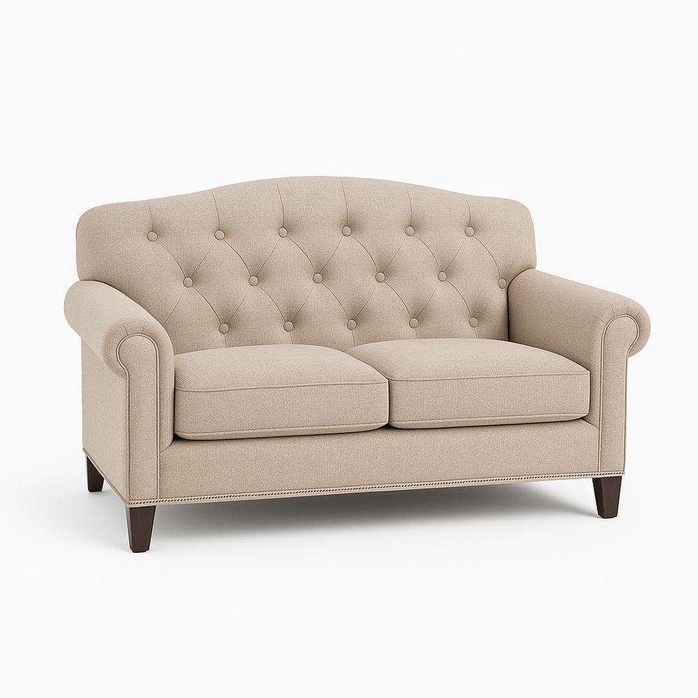 Sofá de 2 plazas con tapizado de lino y estructura de madera de pino 152x94x86cm respaldo capitoné