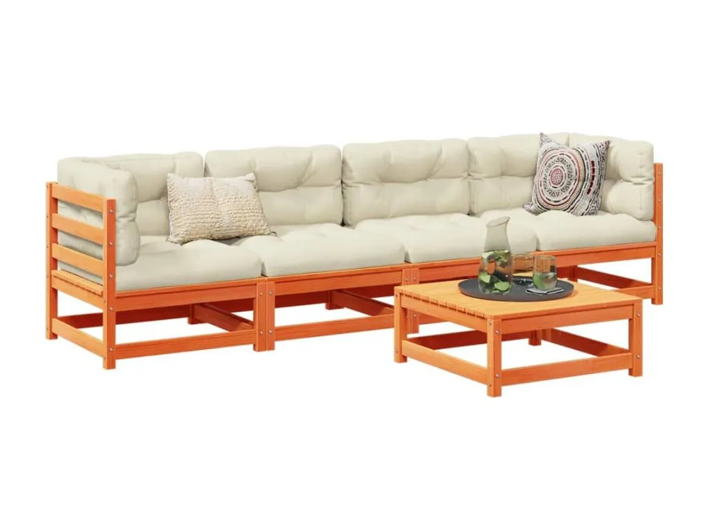 Set de sofás jardín 5 piezas con cojines Prietocasa marrón cera