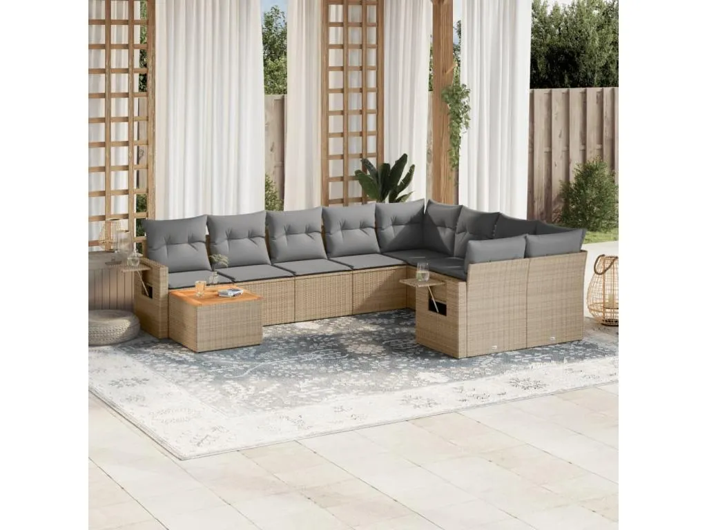 Juego de sofás jardín con cojines beige 10 piezas ratán sintético