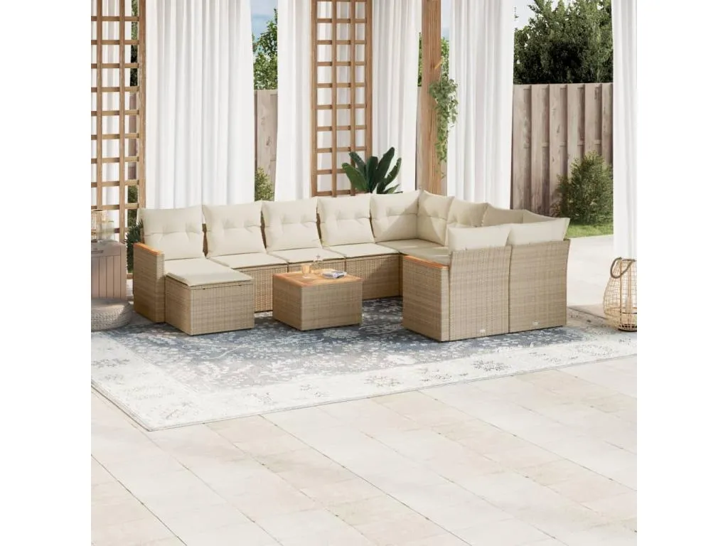 Set de sofás de jardín 11pzas con cojines ratán sintético beige XXAO35726